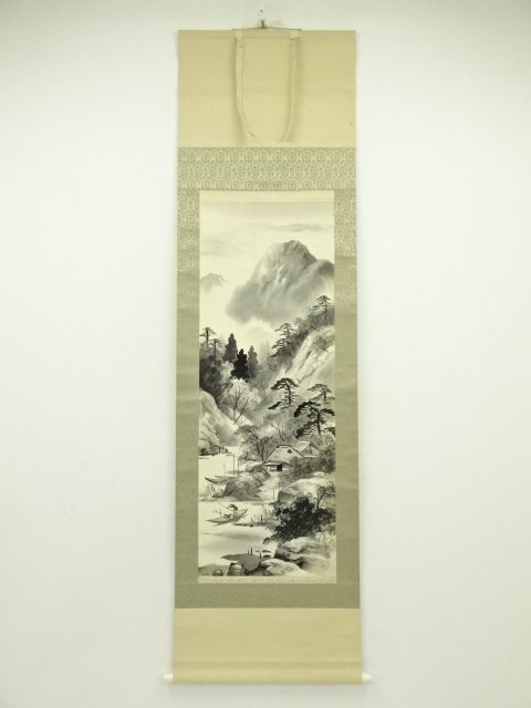 道具 ] - 道具 中田欣象筆 水墨山水 肉筆絹本掛軸（共箱